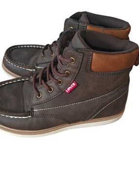 Levi's Boys Dean Brown Synthetic Leather High-Top Casual Boots 2Y
